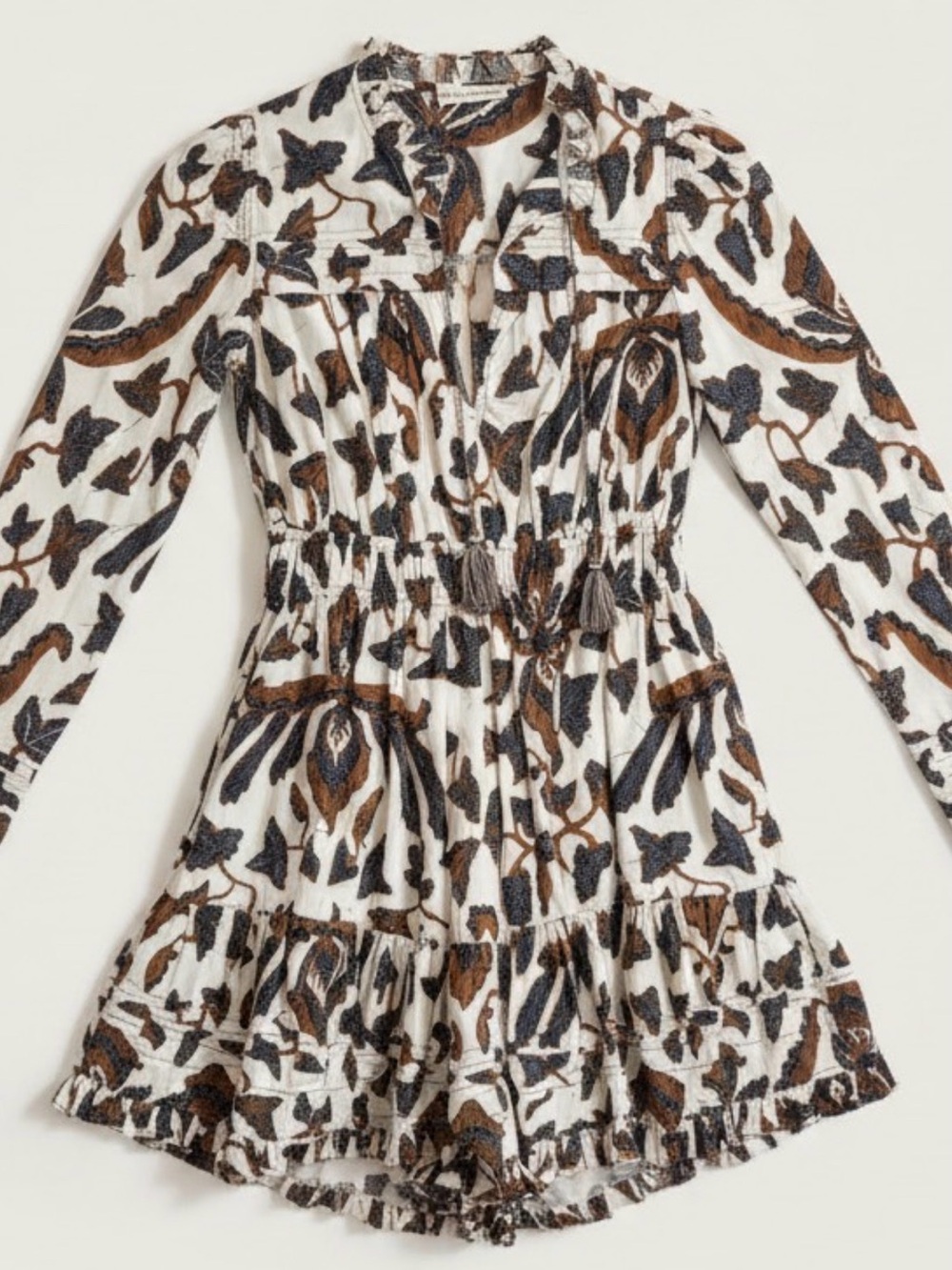 Ulla Johnson Cream Floral-Print Long-Sleeve Mini Dress